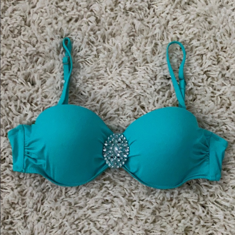 Teal beaded bikini top